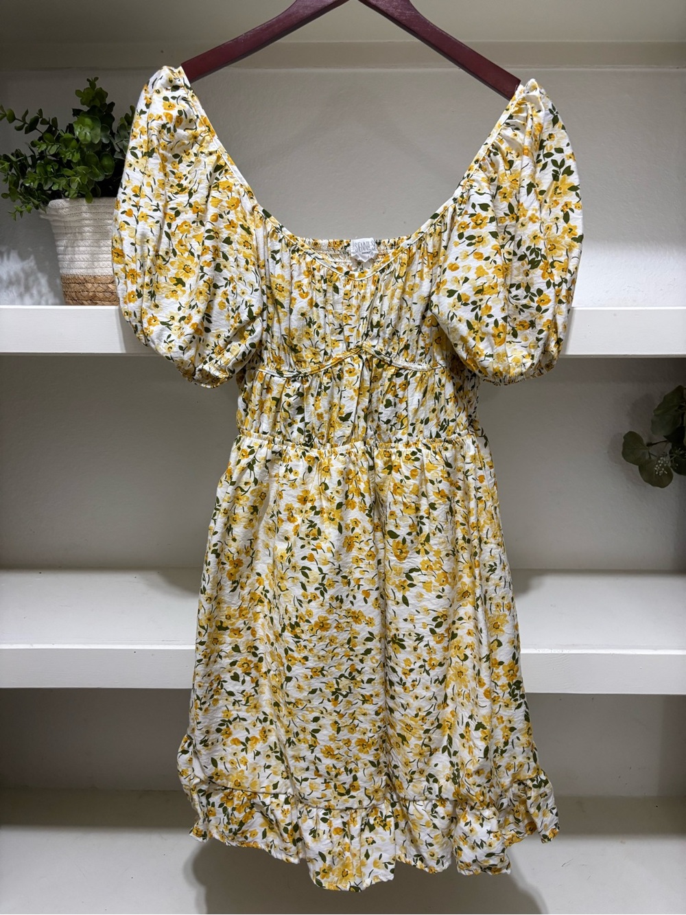 Sienna Sky Yellow & White Floral Puff-Sleeve Mini Dress